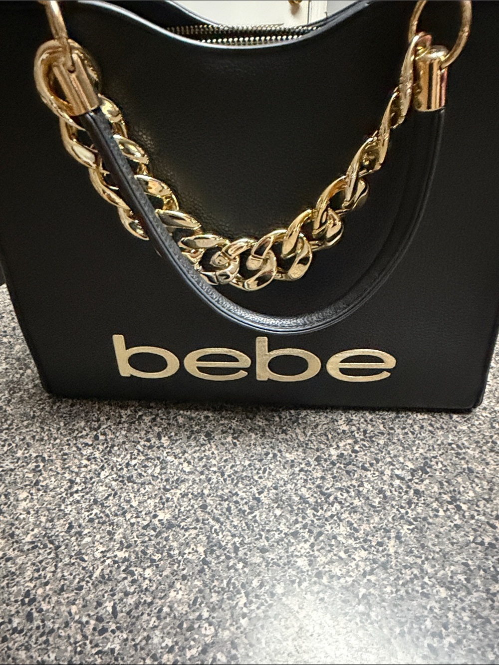 Bebe Black Tote with Gold Chain Handle - EUC